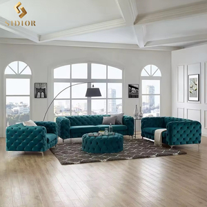 Sofá Chesterfield de Terciopelo Verde al por Mayor, Sofá Moderno de Lujo con Botones, Sofá de Tela y Cuero, Juego de Muebles para Sala de Estar - Product Image 6