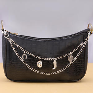Western Cowboy Metal <b>Bag</b> Chain With Horseshoe Cactus <b>Charm</b> For Women <b>Bag</b> Accessories Fashionable Alloy Plated Decorative Strap - Product Image 1