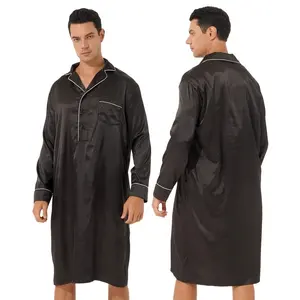 2022 атласная ночная рубашка на пуговицах, одежда для сна, Свободный пуловер с длинным рукавом, халат, спальная одежда для мужчин