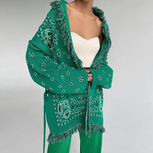Cardigan Jacquard Lavorato a <span class=keywords><strong>Maglia</strong></span> da Donna Stile Retrò Taglie Forti, Giacca Spessa Oversize Invernale Y2k con <span class=keywords><strong>Frange</strong></span> - Product Image 5