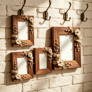 OEM ODM Handmade Dried Floral Wood Photo <strong>Frame</strong> <strong>Shabby</strong> <strong>Chic</strong> Pearl Jute Detail <strong>Picture</strong> <strong>Frame</strong> for Home Wedding Decor - Product Image 5