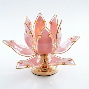 Lampe de table moderne de luxe en verre rose 3D en forme de lotus, lampe de bureau artistique créative pour le salon, la chambre à coucher, la décoration de la maison - Product Image 2