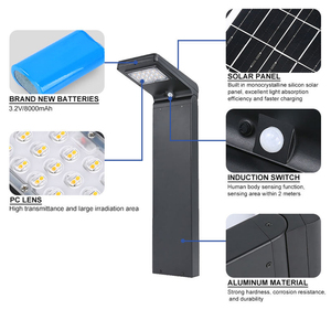 ไฟสนามโซลาร์เซลล์แบบเสา พร้อมแบตเตอรี่ในตัว กันน้ำ IP65 ใช้หลอดไฟ LED สำหรับตกแต่งสวน สนามหญ้า ถนน ภูมิทัศน์กลางแจ้ง - Product Image 2