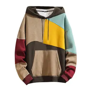 New Design French Terry Hoodie 460 Gsm No String Costom Hoodie Kangaroo Pocket Men over Size Color Splice Hoodie Sincerly