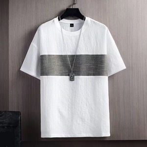 T-Shirt a maniche corte da uomo estiva a <span class=keywords><strong>mezza</strong></span> <span class=keywords><strong>manica</strong></span> Top in cotone di seta di ghiaccio vestiti di lino tinta unita <span class=keywords><strong>camicia</strong></span> <span class=keywords><strong>bianca</strong></span> da uomo - Product Image 5