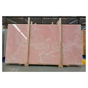 Pink Onyx Natural Marble Slab Big Countertop with Honed Antique Polished Surface Finishing Modern Design for Hotels Villas