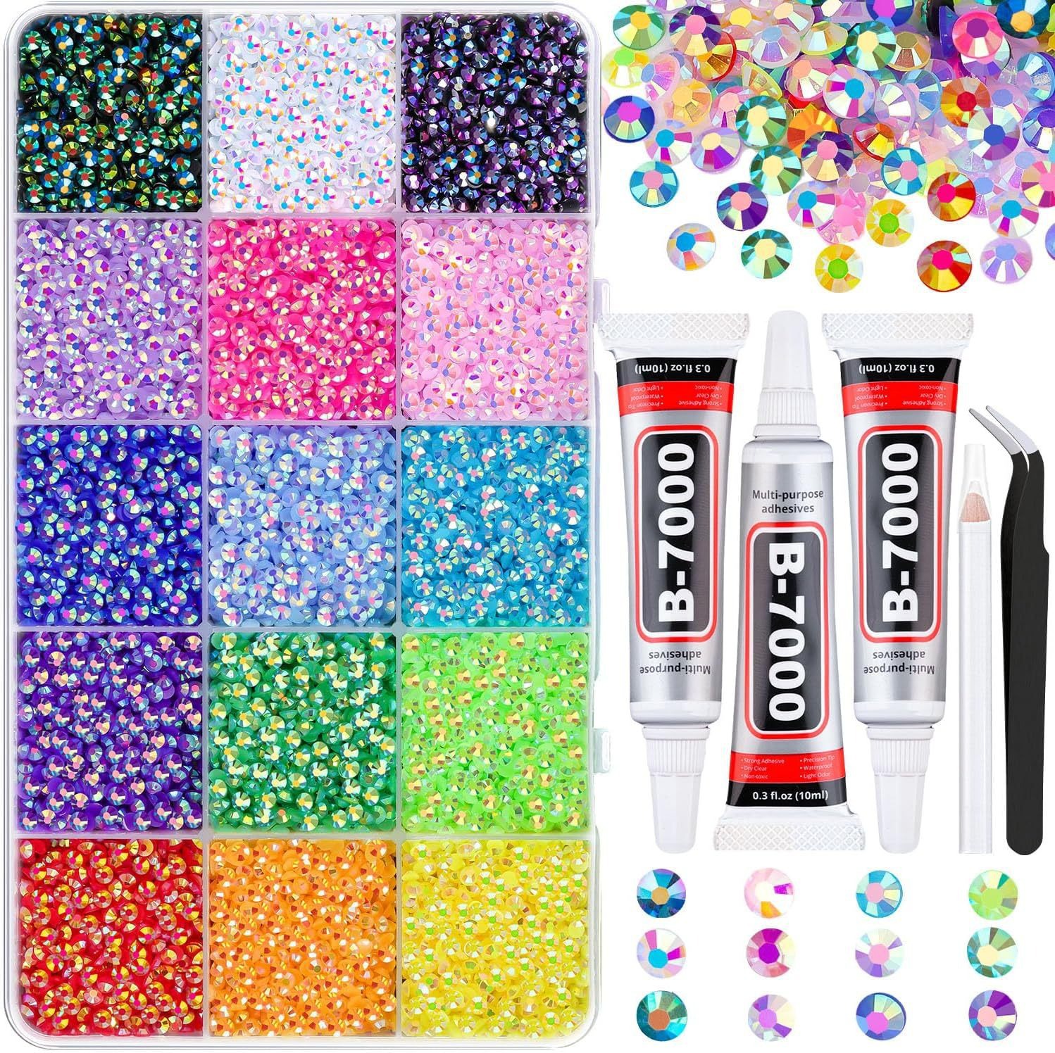 15-grid candy resin rhinestones + 3 glue tubes