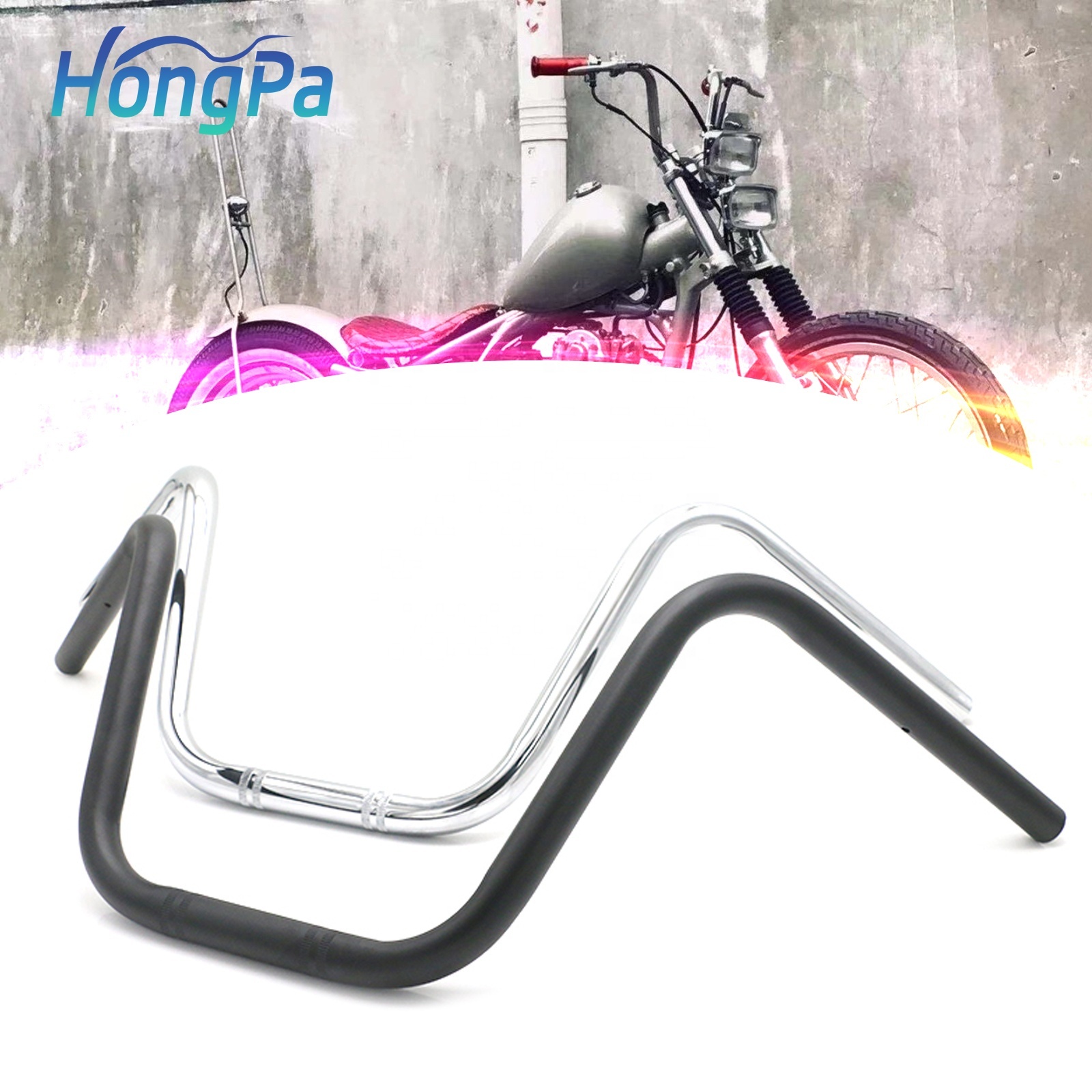 ビンテージメタルバイク用アペハンガー ハンドルバー ブラック/クローム