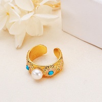 Bague ajustable en perle d'eau douce et turquoise marguerite pour femme, plaquée or, bijoux de mode, cadeau, fête, OEM personnalisé, vente en gros
