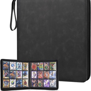 Carpeta de Cuero PU de Alta Calidad con 12 Bolsillos y 9 Ranuras para Tarjetas, Cierre Seguro, Personalizada en Negro para Almacenamiento de Tarjetas Coleccionables - Product Image 1