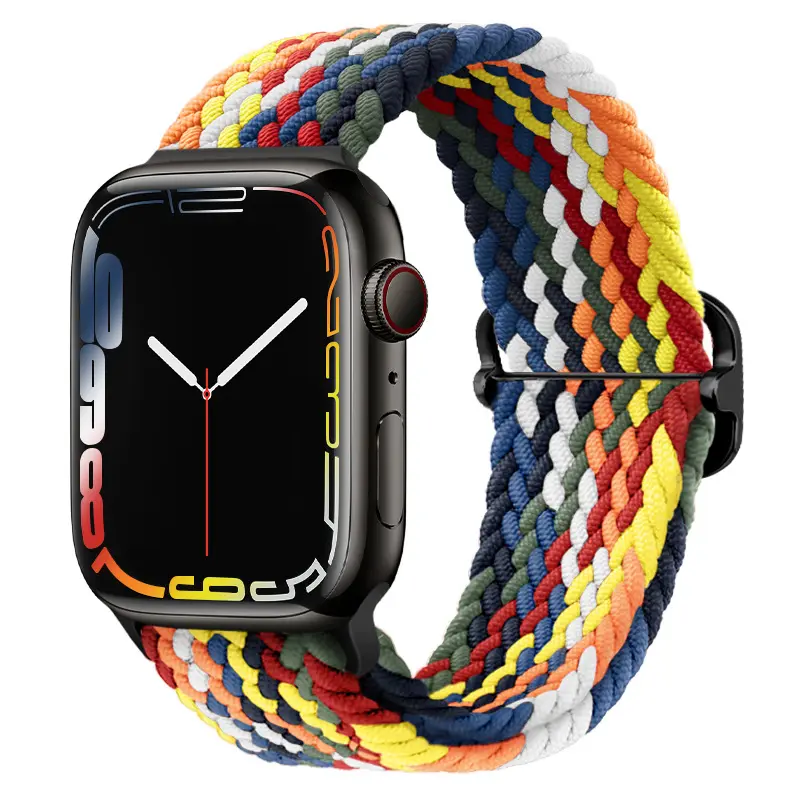 Braided Nylon Solo Loop Band Watch Strap Adjustable Sport Elastic Wristband Metal Buckle For Apple Watch Replacement Bracelet