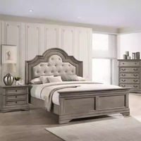 Lit double en chêne massif de style américain, antique français, rétro, haut de gamme, pour hôtel de luxe, fabriqué en Chine