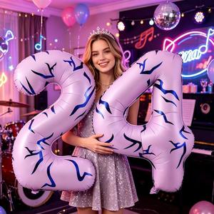 Globo de Número Grande con Diseño KPOP en Color <span class=keywords><strong>Crema</strong></span> Morado, Globo de Número Metalizado para Fans de Ídolos, Cumpleaños, Festivales de Música, Bares, Fiestas, Decoración para Fotos - Product Image 3