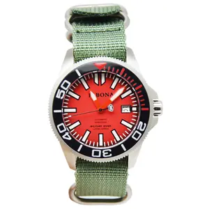 นาฬิกาดำน้ำสำหรับผู้ชาย,นาฬิกาดำน้ำแบรนด์ไนล่อนกันน้ำสีแดงยี่ห้อ San Martin