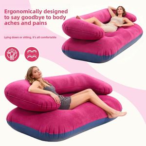 Canapé gonflable double de loisirs avec accoudoirs et dossier floqués, siège portable pour tente extérieure, chaise au design moderne et simple - Product Image 1