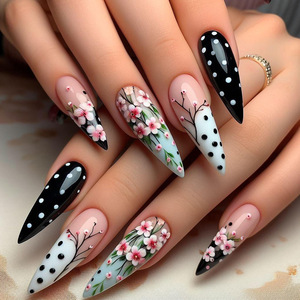 Uñas postizas francesas largas estilo ataúd, puntas de uñas a presión, diseño 3D, manicura de moda, venta al por mayor para salones. - Product Image 2