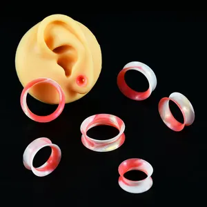 批发混合尺寸红色和白色薄硅胶空心喇叭形耳规隧道耳塞女男士穿刺饰品3毫米-25毫米