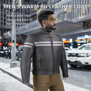 Men's Winter Sheep Skin Motorcycle <b>Jacket</b> <b>Thick</b> Warm Casual Vintage Stand Collar Zipper Closure - Product Image 2