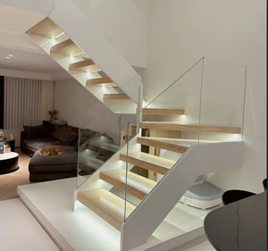 <span class=keywords><strong>Escalera</strong></span> Minimalista de <span class=keywords><strong>Madera</strong></span> y Metal con Canal Doble en U, <span class=keywords><strong>Barandilla</strong></span> de Vidrio Elegante para Diseño Interior Contemporáneo - Product Image 1