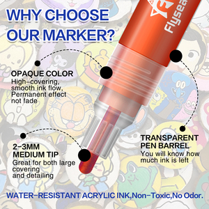 フライシー28色エコフレンドリーアクリル絵の具ペンDIYグラフィティペイントカラーアクリルペン、ガラス、紙、木材の塗装用 - Product Image 6