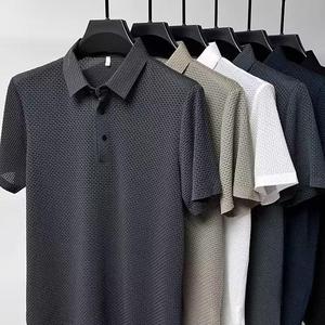 Nuova Camicia da Uomo Estiva 2025 in Poliestere Lavorato a Maglia a Tinta Unita Fornitura Diretta Commercio Estero a Maniche Corte Casual Vestibilità Ampia Anti-Pilling - Product Image 3