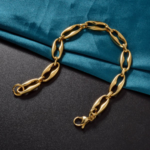 Bracelet unisexe en acier inoxydable plaqué or 18 carats, maillons cubains ovales lisses et géométriques, finition miroir brillante, durable et tendance - Product Image 4