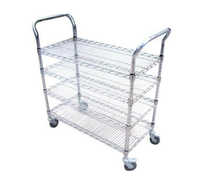 Chariot industriel à étagère ESD avec main courante Panier métallique chromé 4 couches