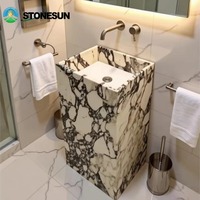 Vasque sur pied en marbre Calacatta Viola italien de luxe StoneSun, meuble-lavabo autoportant pour salle de bain, lavabo en marbre Calacatta Viola