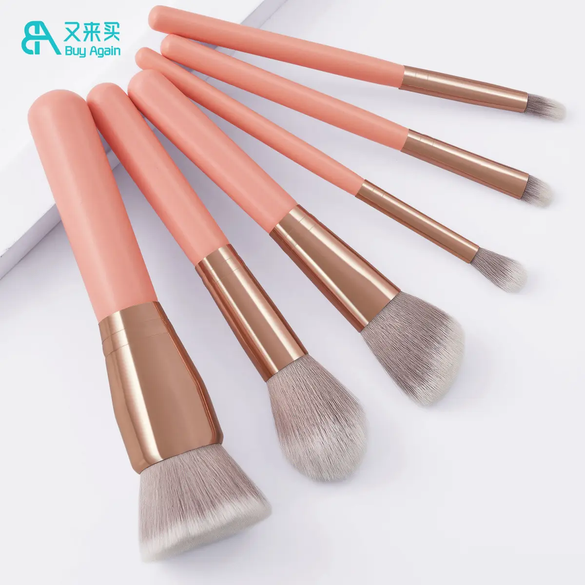 wholesale high quality cosmetic brush set foundation private label custom logo 6 pcs pink girl make up makeup brush set