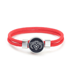 Neue wasserdichte Edelstahl-Armbänder mit rotem Seilgeflecht, 12 Sternzeichen, modische Schnur für Paare - Product Image 4