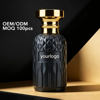 Flacon de parfum en verre noir mat tendance avec motif diamant, couvercle doré poli, emballage de luxe pour après-rasage, offre en gros