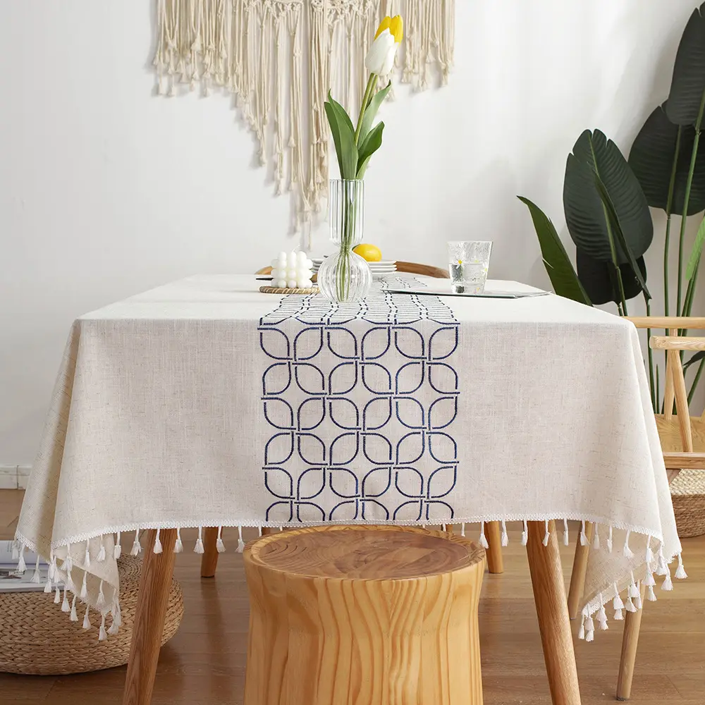 Nappe de table à thé herbe à quatre feuilles en lin de coton de style nordique ins nappe rectangulaire