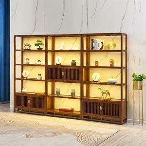 Étagère de présentation en bois massif de style chinois moderne avec éclairage LED, décoration intérieure - Product Image 2