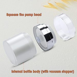 JPNK Frasco Bomba de Vacío Sin Aire 15ml 30ml 50ml AS Botella de Loción Fluida a Presión para Cremas Cosméticas Geles Loción Artículos de Tocador (Plata) - Product Image 5