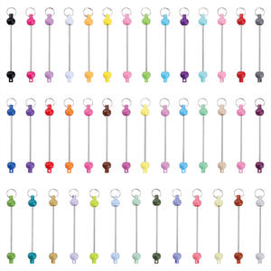 Vente en gros de barres de porte-clés en alliage métallique coloré, couleur unie, rectangulaires, abstraites, à perles, dorées, pour la fabrication de porte-clés - Product Image 1