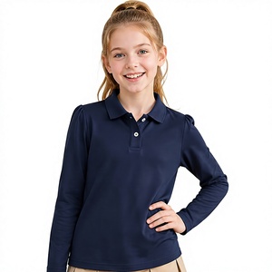 <b>Back</b>-to-School Season Girls' Long Sleeve Polo Shirt Uniform Solid Color 100% Cotton Formal Casual Versatile Daily - Product Image 1