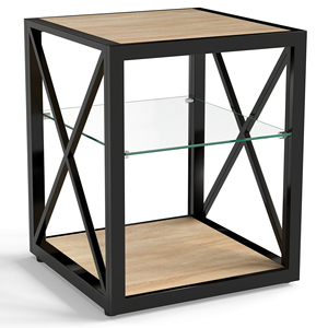 Modern End <b>Table</b> Nightstand Tempered Glass Wood Top <b>Industrial</b> Style <b>Side</b> <b>Table</b> for Bedroom Living Room - Product Image 4