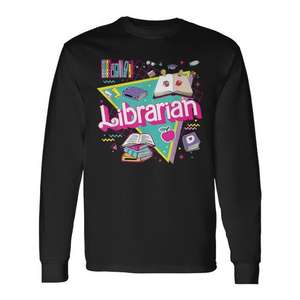Librarian Long Sleeve <b>T</b>-<b>Shirt</b> <b>90s</b> Retro Bookish Design For Teachers And Readers - Product Image 1