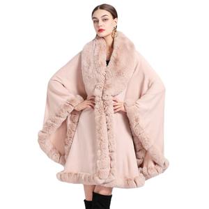 Cárdigan de punto de piel de conejo para mujer de invierno chal de piel sintética suelto cálido con ribete de piel - Product Image 5
