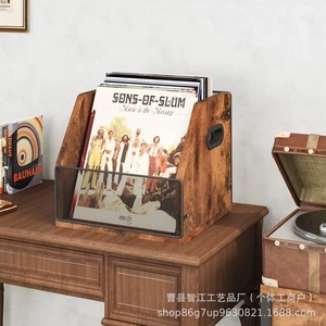 Retro wooden <b>record</b> storage box, desktop CD storage box, solid wood <b>record</b> storage box. - Product Image 4