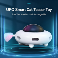 Jouet interactif intelligent pour chat Elecpet : Jouet traîneau UFO pour animaux de compagnie, avec plumes interchangeables, rechargeable par USB, pour l'entraînement et la chasse
