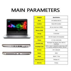HP EliteBook 840 G3 portátil de negocios usado Intel Core <span class=keywords><strong>I7</strong></span> 6600U <span class=keywords><strong>CPU</strong></span> 8GB RAM 512GB SSD ordenador reacondicionado Original portátil usado - Product Image 2