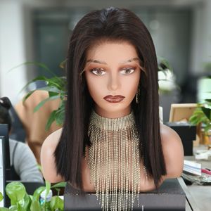 生ベトナム語バージン人毛ブラントカットショートボブ正面かつら透明グルレス二重描画ストレートカスタマイズ可能 - Product Image 1