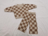Pull unisexe pour bébé 100% coton tricoté neutre pour bébé ensemble de pulls tricotés à carreaux personnalisés pour enfants