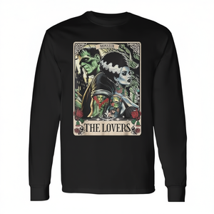 T-shirt à manches longues unisexe, col ras du cou, taille adulte, impression numérique, The Monster Frankenstein And Bride The Lovers Tarot Card - Product Image 2