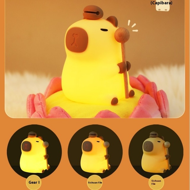 Capibala Wooden Fish LED Nightlight Smart Voice Pat Light for Boys Girls Internet Celebrous Explosions Silicone Night Battery