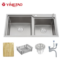 Évier de cuisine YINGTAO, nouveau design, à encastrer, finition dorée polie, noir, contemporain, double bac, pour intérieur