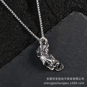 Collar con colgante Pixiu de acero inoxidable, amuleto de la riqueza del zodíaco animal SP770 - Product Image 2