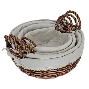 Panier de rangement rond en osier avec doublure en tissu et poignées tressées pour l'organisation de la maison et la présentation décorative dans le salon - Product Image 2