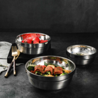 Bol à riz et à soupe en acier inoxydable 304 poli à double paroi, écologique et durable, style coréen, bols à mélanger pour salades